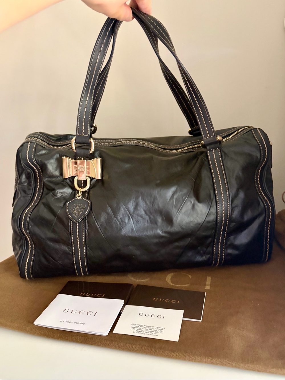 Vintage GUCCI Leather Duchessa Boston Bag in Black